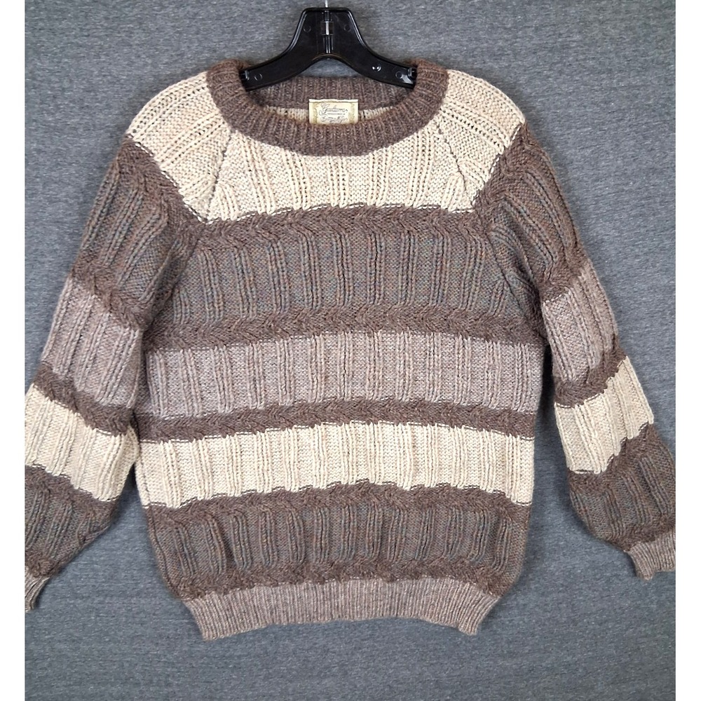 Gaeltarra Mens Sweater M Brown Stripe Chunky 100% Wool Fisherman Ireland Coastal